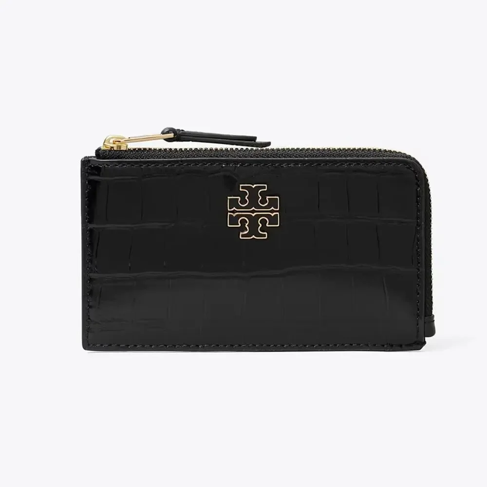 New‼️Tory Burch Britten Embossed Zip Card Case 182587 Black $170